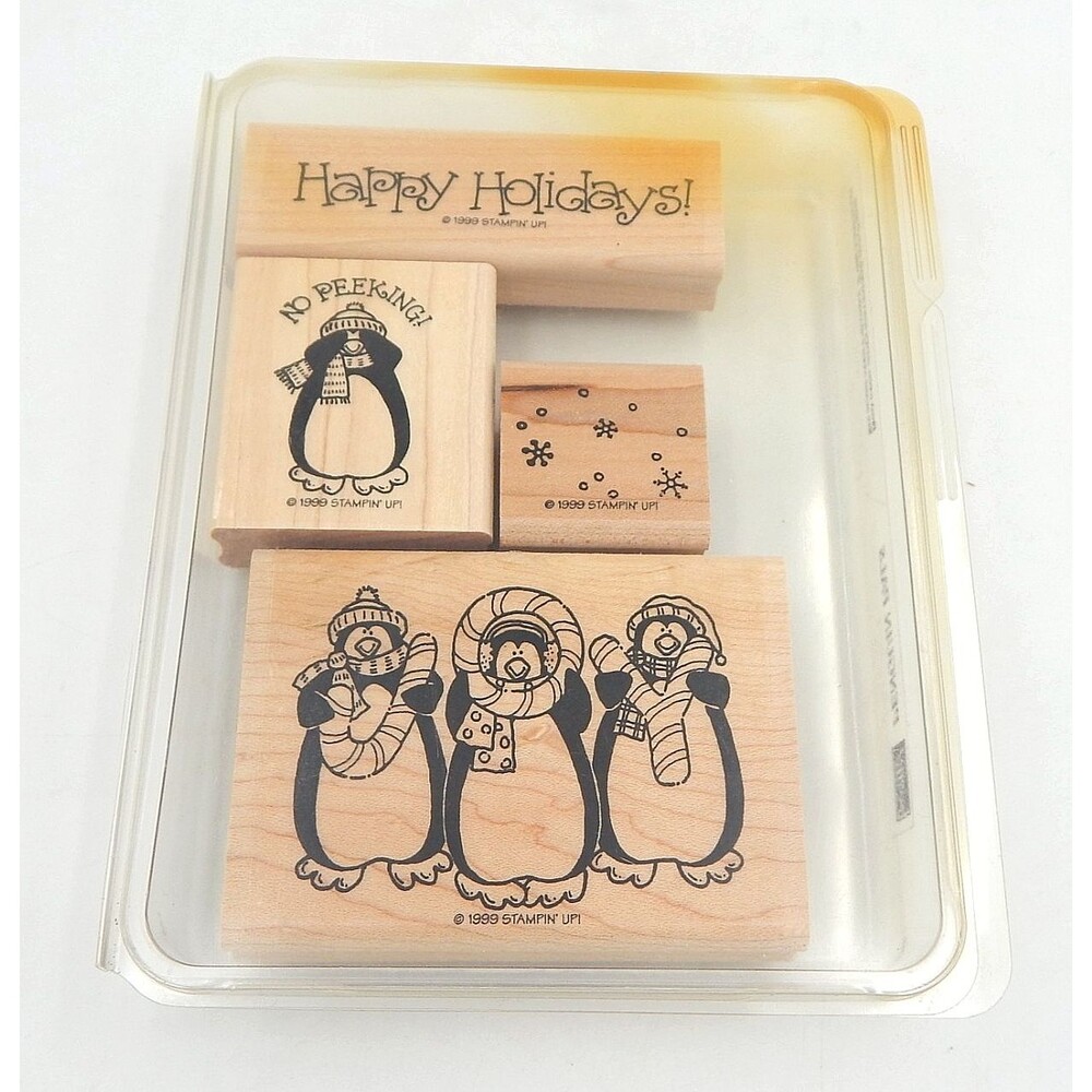 Stampin' Up! Penguins Christmas 1999 Set Of 4 Rubber Stamps Happy Holidays